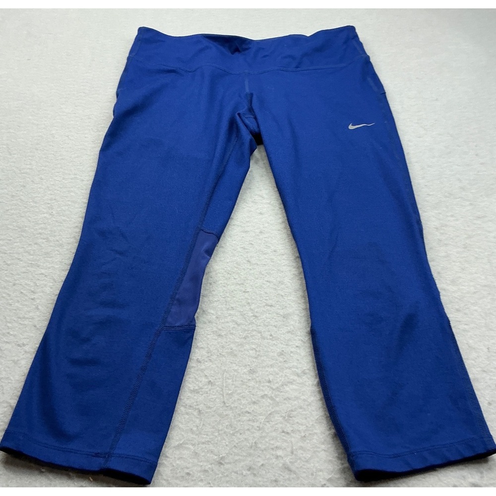 Nike Dri-FIT Running Leggings Blue Mesh Panels Zip Pocket Size M Athletic Gym